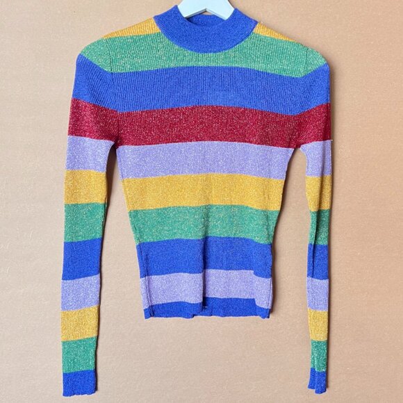 ZARA brand BNWT Long Sleeved top Multicolour Striped shirt w/ metallized fiber S - Picture 1 of 8
